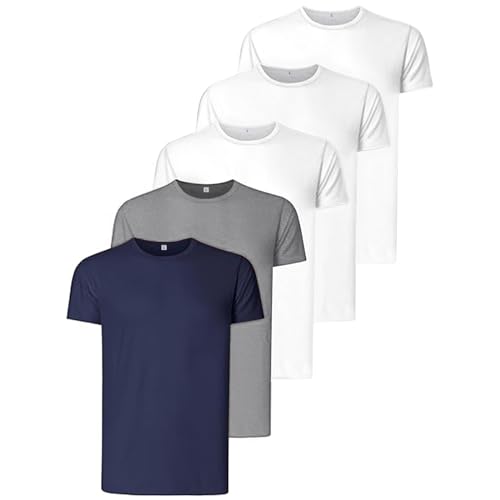 flintronic 5 Pack Camisetas Interiores de Algodón con Cuello Redondo, Camiseta de Manga Corta, Prueba de Sudor, L