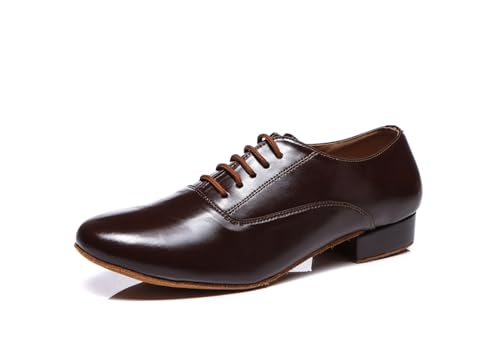 Men's Leather Round Toe Dancing Shoes for Latin Rumba Waltz Tango Performence Ballroom Dance Shoes