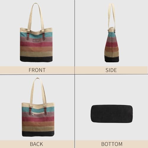 Striped Canvas Tote Bag - Multi-Color Crossbody Shoulder Purse Tote-Handbag for Women4
