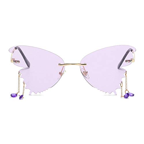 Butterfly Sunglasses Women Rhinestones Pendant Ladies Sun Glasses 2020 Trendy Oversized Rimless Tear Drip Eyewear (purple)