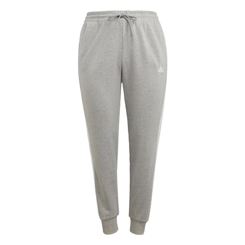 adidas Women's Essentials 3-Stripes French Terry Cuffed Pants, Medium Grey Heather/White, M