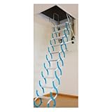 Dachbodenleiter, halbautomatische Teleskopleiter für Dachboden, faltbar und einziehbar, mit Rampen, für den privaten und kommerziellen Gebrauch (Blau, 80/100 cm)