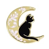 Black Cat Moon Gold-tone Small Brooch Pins For Women Cute Fashion Enamel Animal Brooches Lapel Pins for Backpacks Suit Clothing Jackets Hats Bag Jewelry for Halloween Party Daughter