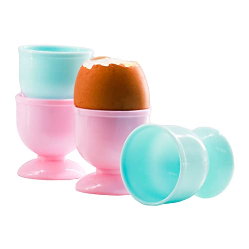 Eierbecher 4er Set, Leichte gekochte Eierhalter Ideal für Frühstück, Langlebiger Kunststoff, Spülmaschinenfest, 5 x 5 x 4 cm, Weiß und Blau (4er Pack Eierbecher)
