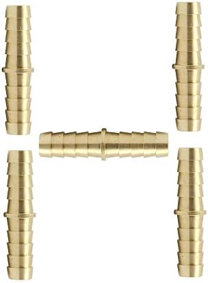 Vis Brass Hose Barb Fitting, Splicer/Union/Mender, 1/4" Barbed x 1/4" Barbed Fuel Line Connector (Pack of 5)