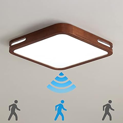 TRUYOK 18W Holz Deckenlampe mit Bewegungsmelder 30cm Innen LED Deckenleuchte mit Einstellbar Bewegungssensor Modern Kaltweiß Deckenbeleuchtung Quadrat Sensorlampe für Flur, Treppe Cover