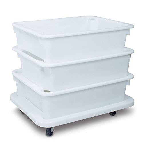 BRB Set - 3 x Drehstapelbehälter 80 Liter/LxBxH 800x600x220 mm, weiß, inkl. Transportroller