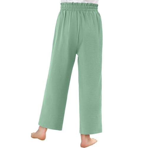 Girls Pants Casual High Elastic Smocked Waist Flowy Cute Long Trousers Loose Fit Wide Leg Pants 4-14 Years3