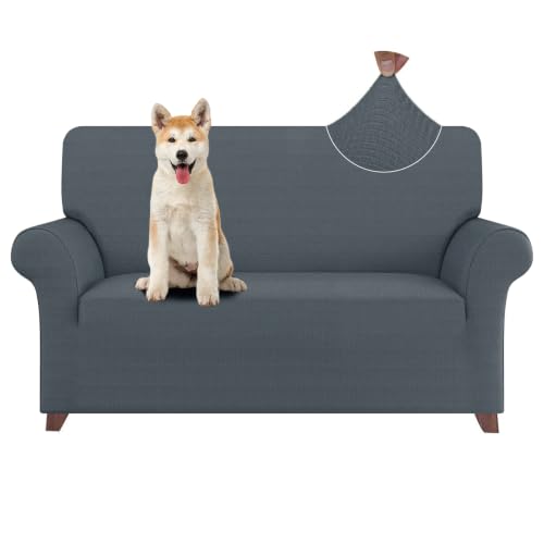 ZNSAYOTX Loveseat Covers High Stretchy Spandex Pet Friendly Sofa Slipcover 1 Piece Non Slip Couch Furniture Protection Covers (Dark Grey, Loveseat)