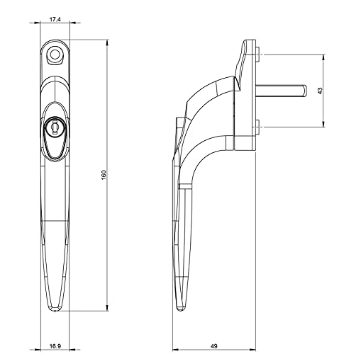 Yale uPVC Universal Window Handle Inline Locking Espag Double Glazing Black 20mm - Image 2