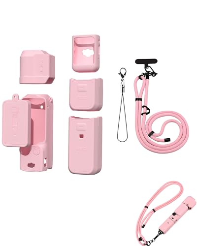 Étui silicone Pocket 3 rose et bandoulière pour sécuriser vos vlogs de voyage