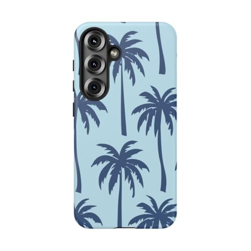Coque Samsung S25 rigide mate anti-choc et anti-traces palmier bleu