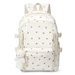 TIAASTAP Aesthetic School Backpack Cute Preppy School Bags for Girls - Coquette Schoolbag Floral Print Back Pack for Teenage College Primary Secondary Middle School (A01 Pink Floral)