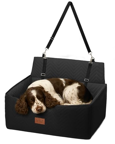 Furdreams XL Dog Car Seat – Plush Travel Bed with 10cm Foam Booster – Fits Dogs Up to 27kg – Non-Slip Base – 74x53x27cm – Converts to Cozy Sofa Bed – Machine Washable Cover (Black)