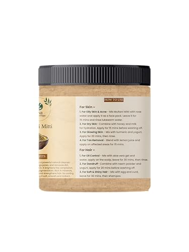 Image of Hnb 100% Pure Organic Multani Mitti (350Gm) | Natural Face & Hair Care Clay | Deep Cleansing, Oil Control & Skin Brightening | Fuller'S Earth Powder For Glowing Skin & Scalp Detox