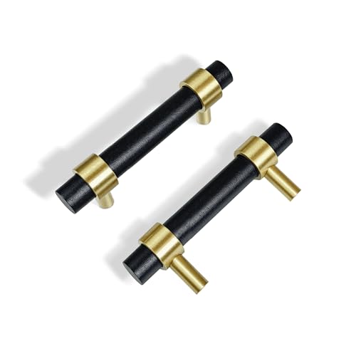 foxwake Wood and Brass Dresser Handles Adjustable Black Double Hole 4Set Center to Center Euro Scandi-Modern Kitchen Cabinet Pull, Unfinished DIY Wood and Metal Drawer Knob 0~3 Inch