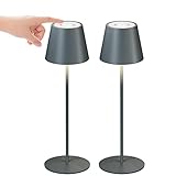 Tischlampe Kabellos 2Stück Dimmbare Touch Control Led Tischlampe Akku mit Warmweiß 8 Farben Outdoor Tischlampe wasserdicht für Ihr Haus Garten Esstisch Schlafzimmer Arbeitszimmer Balkon Hotel(A/Grau)
