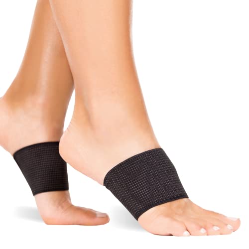 Image of BraceAbility Copper Arch Support Bands - Flat Feet Compression Brace Sleeves for Fallen Arches Treatment, Heel Spur Pain Relief, Achilles Tendonitis Foot Care, Plantar Fasciitis Correction, S /M Pair