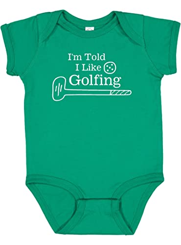 Rocket Bug I'm Told I Like Golf Silhouette Bodysuit, Lap Shoulder Short Sleeve Cotton Jersey for Newborn Baby Girl & Boy Gift - (12-18 months, Green)