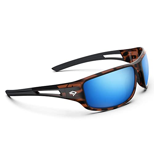 Torege Polarized Sports Sunglasses For Men Women Cycling Running Driving Fishing Golf Baseball Glasses Tr03 (Bright Tortoise&Black&Ice Blue Lens) #TOP7
