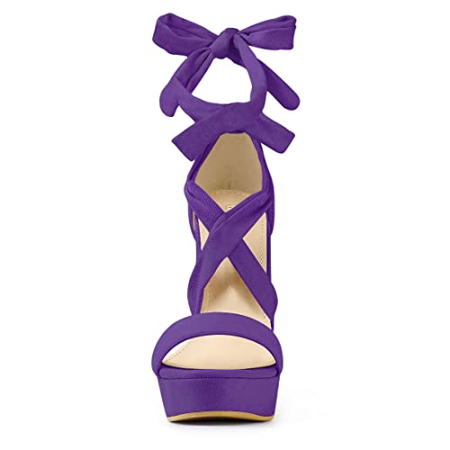 Allegra K Women's Lace Up Platform Block Heel Sandals2