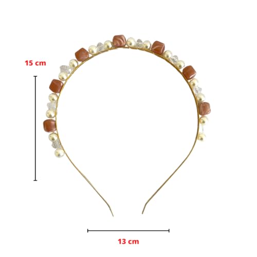 Tiara De Cabelo Metal Fashion Strass Pérola (Rose, Normal)