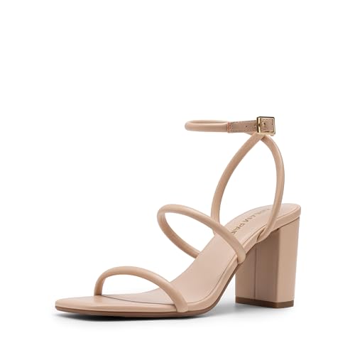 DREAM PAIRS Women Heels Chunky Square Open Toe Strappy Ankle Strap Block High Heeled Sandals for Dressy Wedding Comfortable Shoes