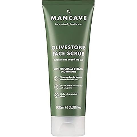 ManCave Olivestone Face Scrub for Men, Exfoliates & Smoothes, Fight dullness and dead-skin build up, Natural smoothing exfoliants, Vegan Friendly, Tube made from Recycled Plastics, 100 ml (Pack of 1) Cover