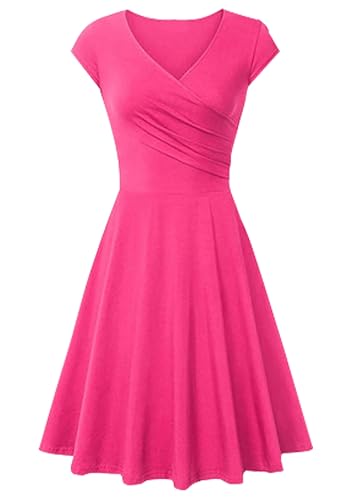 BOFETA Damen A Line Freizeitkleid Plus Size Vintage Kleider Solid Color Wickelkleid Rose XL