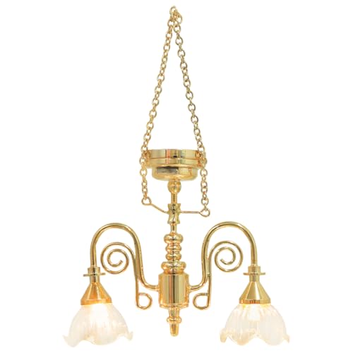 LIOOBO Miniature Dollhouse Chandelier - Golden Dual-Head Chandelier for Dollhouse,