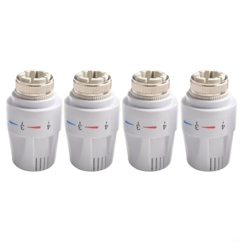 4 Pack Thermostatic Radiator Valve Head M30x1.5 Adjustable Temperature Control Anti-Freeze Heating Accessory White - Thumbnail 2