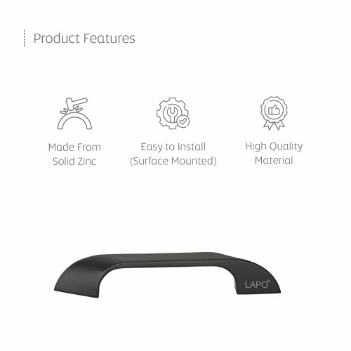 Image of LAPO 4 Inch Cabinet Handles for Kitchen and Drawer Use, Designed for Kitchen Furniture, Scratch Proof Design, Quick Fit Setup, 3 Years Warranty (96mm, Black Finish, Pack of 10) - Twist