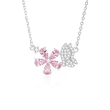 Stfery Collar de oro de 9/14/18 quilates para mujer, collar de mariposa con flor y zafiro cultivado en laboratorio y moissanita, oro real, Metal, Moissanita Zafiro cultivado en laboratorio Moissanita