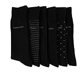 Calvin Klein Mens Dress Sock Combed Cotton Smooth Toe Seam Arch Size: 6-12 (6 Pair) (Black -Black Gray dots- Black Gray stripe)