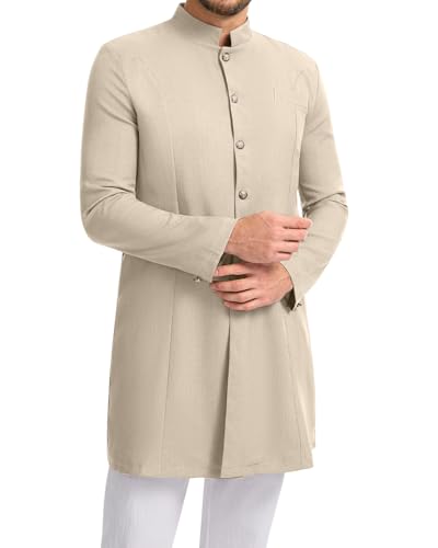 YAOHUOLE Indian Outfit for Men Kurta Sherwani Coats Caftans for Men Khaki L
