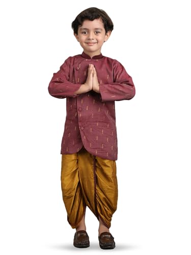 Image of POLKA TOTS Elegant Traditional Dhoti Kurta Set for Baby Boys & Toddlers - Ultra-soft Cotton Ethnic Dress for Festivals and Weddings | Premium Angrakha Style Ethnic Wear