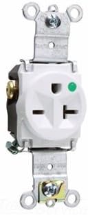 Pass & Seymour 8801-W Heavy Duty Straight Blade Single Receptacle 2-Pole 3-Wire 20 Amp 250 Volt AC 6-20R NEMA Wall Mount White
