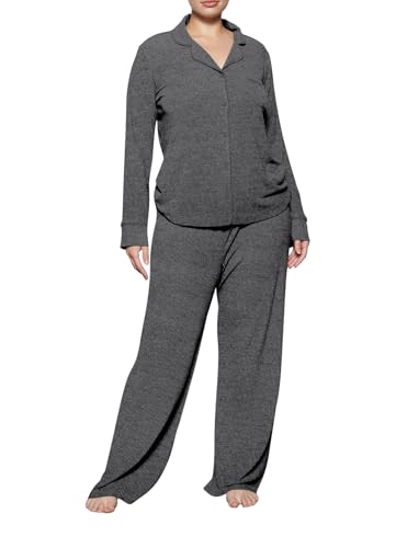 MANBEIYA Conjunto de pijama feminino, manga comprida, abotoado, m...