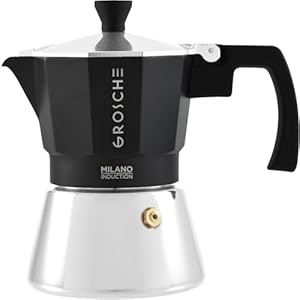 GROSCHE Milano Induction Stovetop Espresso Maker Moka Pot for Greca Induction Electric Gas Stoves Dishwasher Safe Stovetop Espresso Maker 3 Espresso Cup Black