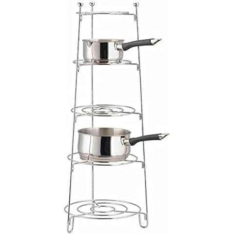 tradefirst 5 Tier Silver Pan Rack, Pan Stand For Saucepans, Pan Organizer, Display Shelf Storage Kitchen Free Standing, Stainless Steel Pot Holders _(80cm x28cm) Silver Cover