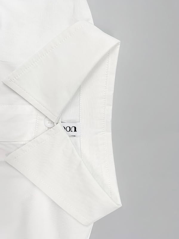 UOOZEE Women's Half Sleeve Collar V Neck Button Down Shirts Asymmetrical Hem Ruffle Loose Casual Cotton Tops Blouse - Image 9