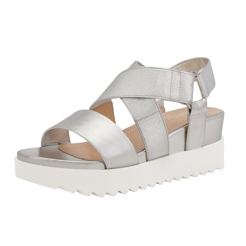 DREAM PAIRS Women’s Open Toe Ankle Strap Platform Wedge Sandals 8.5 Silver
