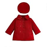 Toddler Baby Girls Cute Double Breasted Long Peacoat Woolen Trench Coats and Beret Hat Fall Winter Outfits for 0-3 Years