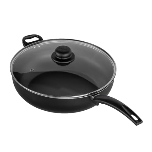 Frigideira Antiaderente Com Tampa 32 cm Profissional Grande Wok(Preto)