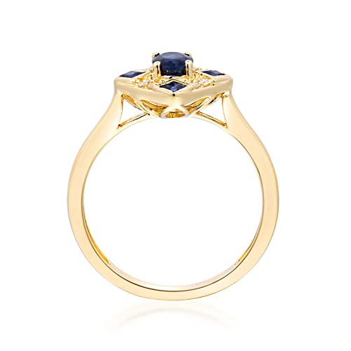 Gin & Grace 10K Yellow Gold Genuine Blue Sapphire Ring With Diamonds For Women | Ethically, Authentically & Organically Sourced (Oval-Cut) Shaped Sapphire Hand-Crafted Jewelry For Her | Sapphire Ring For Women #TOP3