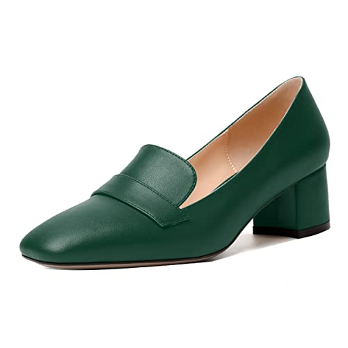 Image of MODENCOCO Womens Square Toe Slip On Comfortable Casual Matte Work Chunky Low Heel Loafers Shoes 2 Inch