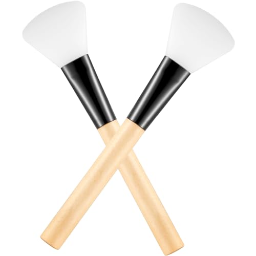 Lot de 2 pinceaux en silicone pour masque facial avec manche en bois pour masques à l'argile, à la boue, au charbon de bois