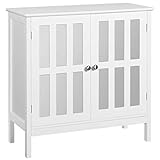 Yaheetech Floor Storage Cabinet with Glass Door and Storage Shelf, Wooden Console Table Display Storage Organizer Sideboard Buffet for Kitchen/Dining Room/Entryway/Bathroom, Accent Furniture White