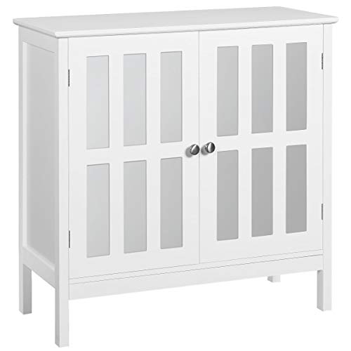 Yaheetech Floor Storage Cabinet with Glass Door and Storage Shelf, Wooden Console Table Display Storage Organizer Sideboard Buffet for Kitchen/Dining Room/Entryway/Bathroom, Accent Furniture White