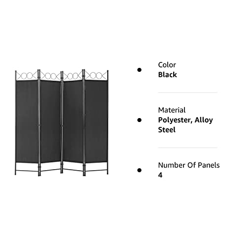 4 Panel Room Divider 6Ft Steel Frame Screen Folding Privacy Divider Freestanding Partition For Home Office Bedroom, Black #TOP7